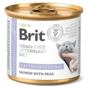 Вологий корм Brit GF VetDiet Gastrointestinal для котів, при захворюваннях шлунково-кишкового тракту, з лососем та горохом, 200 г