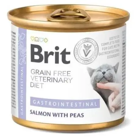 Вологий корм Brit GF VetDiet Gastrointestinal для котів, при захворюваннях шлунково-кишкового тракту, з лососем та горохом, 200 г