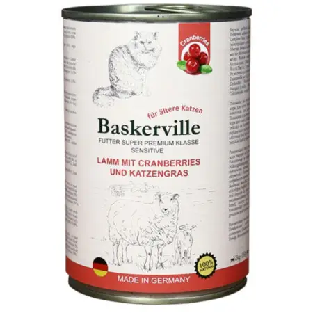 Консервированный корм Baskerville KF Sensitive Lamm Mit Preiselbeeren. Ягненок с клюквой и кошачьей мятой, 400г