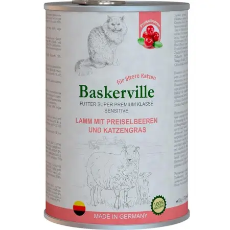 Консервированный корм Baskerville KF Sensitive Lamm Mit Preiselbeeren. Ягненок с клюквой и кошачьей мятой, 400г