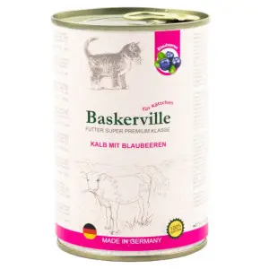 Консервований корм Baskerville KF Super Premium Kalb Mit Blaubeeren. Телятина з чорницею для кошенят, 400г