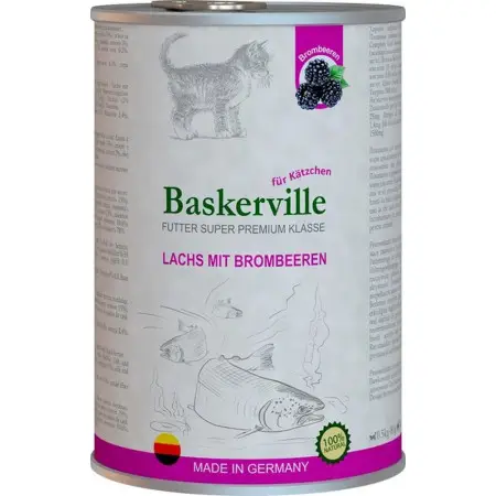 Консервований корм Baskerville KF Super Premium Lachs Mit Brombeeren. Лосось з ожиною для кошенят, 400г