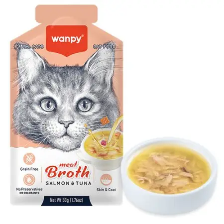 Wanpy Meat Broths Salmon&Tuna ВАНПІ СУП З ЛОСОСЕМ І ТУНЦЕМ беззерновий рідкий корм для котів, 50 г