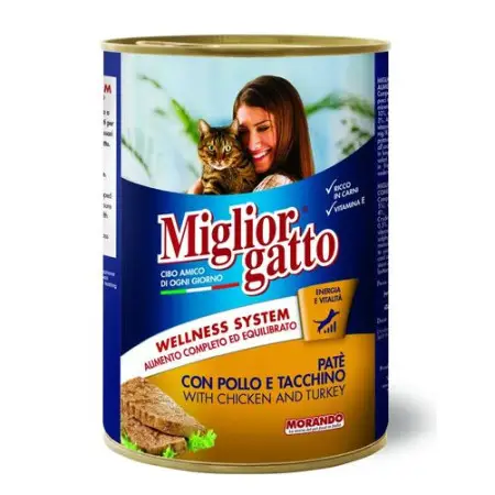 Migliorgatto Pate полноценный влажный корм для взрослых кошек в виде паштета с курицей и индейкой, 400 г