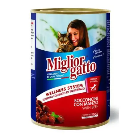 Migliorgatto полноценный влажный корм для взрослых кошек в виде кусочков с говядиной, 405 г