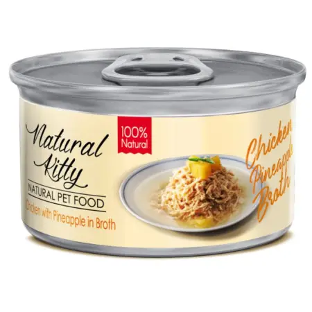 Natural Kitty Broth Series Chicken with pineapple in broth Курка з ананасом у бульйоні, вологий додатковий корм для котів, 80г