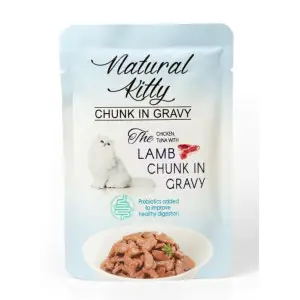 Natural Kitty Chunk in Gravy Chicken, Tuna with Lamb Повноцінний вологий корм для котів у вигляді шматочків курки та тунця з легенями ягняти у соусі, 85 г