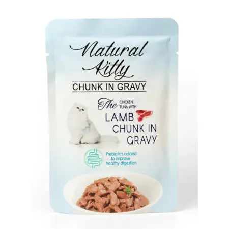 Natural Kitty Chunk in Gravy Chicken, Tuna with Lamb Повноцінний вологий корм для котів у вигляді шматочків курки та тунця з легенями ягняти у соусі, 85 г