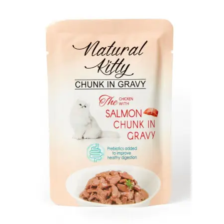 Natural Kitty Chunk in Gravy Chicken with Salmon Повноцінний вологий корм для котів у вигляді шматочків курки та лосося у соусі, 85 г