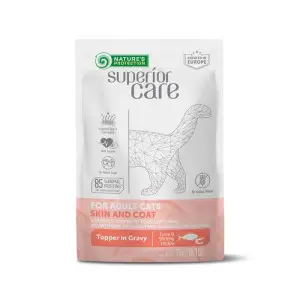 Nature's Protection Superior Care Skin and Coat Adult Cats All Breeds with Tuna and Shrimps, вологий корм з тунцем та креветками для догляду за шкірою та шерстю дорослих котів усіх порід, 70 г, у пакетику