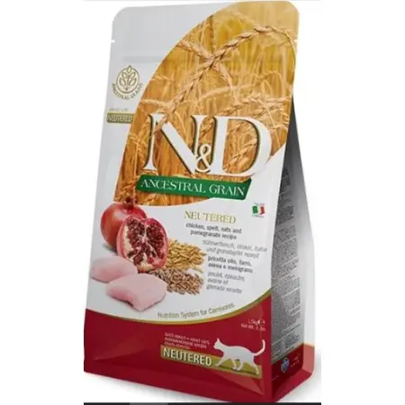 Низькозерновий сухий корм Farmina N&D Low Grain Chicken & Pomegranate Neutered Adult для стерилізованих дорослих кішок курка, гранат 1,5 кг