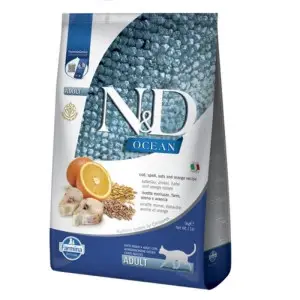 Низькозерновий сухий корм Farmina N&D Ocean Cod & Orange для дорослих кішок з тріскою та апельсином 5 кг