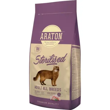 Повноцінний сухий корм для стерилізованих котів Araton STERILISED Adult All Breeds 15кг