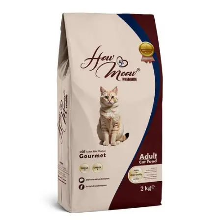 Повнораціонний корм для дорослих котів How Meow Adult Gourmet 2кг (ягня, курка, риба)