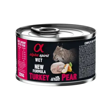 Повнораціонний вологий корм Alpha Spirit Turkey with Pear з індичкою та свіжими грушами для дорослих котів 200 г (as969206)