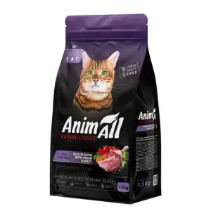 Сухий корм AnimAll для дорослих котів, зі свіжою індичкою та качкою 1,5 кг