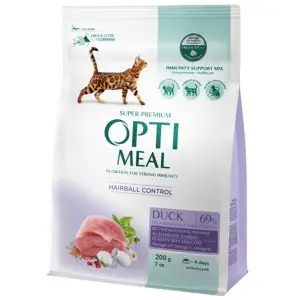 Сухой корм для взрослых кошек для выведения колтунов шерсти Optimeal, с уткой 200 г