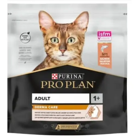 Сухой корм для взрослых кошек Purina Pro Plan Adult 1+ Derma Care для поддержания здоровья кожи и красоты шерсти с лососем 400 г