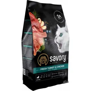 Сухий корм Savory для кошенят всіх порід, зі свіжою індичкою та куркою, 400 г