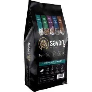 Сухий корм Savory для кошенят всіх порід, зі свіжою індичкою та куркою, 8 кг