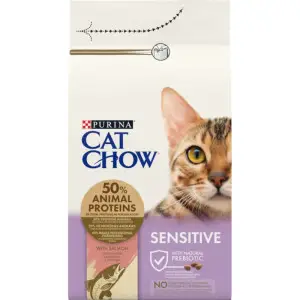 Сухий корм для котів Cat Chow Sensitive з чутливою шкірою та травленням, з лососем, 1,5 кг