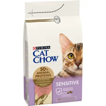 Сухий корм для котів Cat Chow Sensitive з чутливою шкірою та травленням, з лососем, 1,5 кг