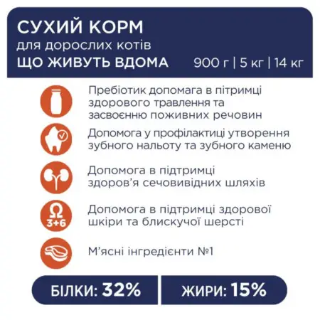 Сухий корм для котів Club 4 Paws Premium 4 в 1, що мешкають у приміщенні, з куркою, 14 кг