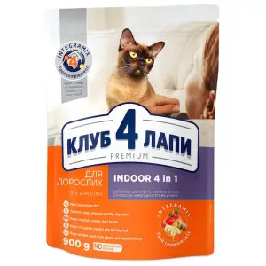 Сухий корм для котів  Club 4 Paws Premium 4 в 1, що мешкають у приміщенні, з куркою, 900 г