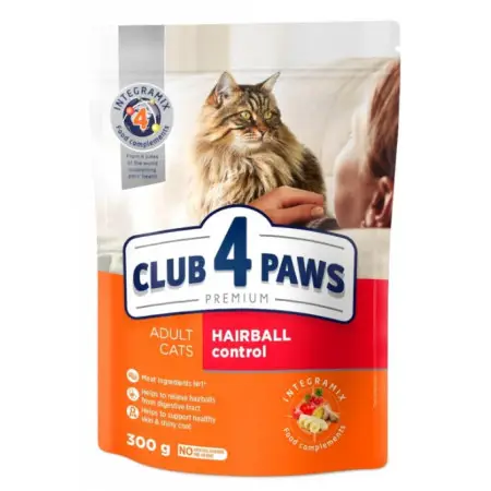 Сухий корм для котів Club 4 Paws з ефектом виведення шерсті, 300 г