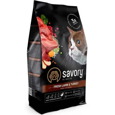 Сухий корм Savory для котів з чутливим травленням, зі свіжим ягням та індичкою, 400 г