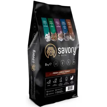 Сухий корм Savory для котів з чутливим травленням, зі свіжим ягням та індичкою, 8 кг