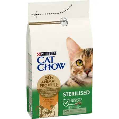 Сухий корм для стерилізованих котів Cat Chow Sterilised, з індичкою, 1,5 кг