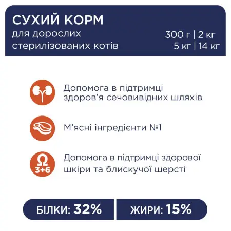 Сухий корм для стерилізованих котів Club 4 Paws Premium Sterilised з куркою, 14 кг