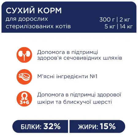 Сухий корм для стерилізованих котів Club 4 Paws Premium Sterilised з куркою, 300 г