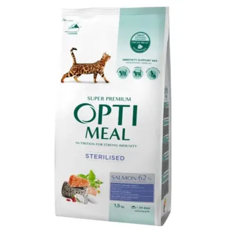Сухий корм для стерилізованих котів Optimeal, з лососем 1.5 кг