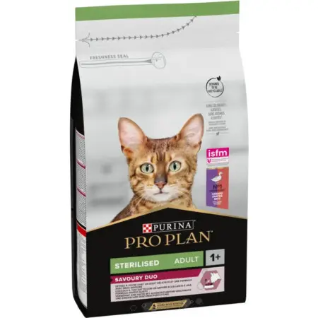 Сухой корм для стерилизованных кошек Purina Pro Plan Sterilised Savoury Duo, с уткой и печенью, 1,5 кг