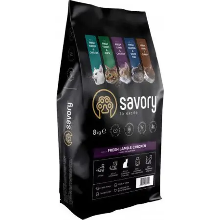 Сухий корм Savory для стерилізованих котів, зі свіжим ягням і куркою, 8 кг
