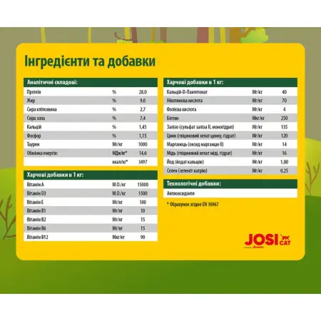 Сухий корм JosiCat Adult Crunchy Poultry з куркою для дорослих котів з нормальним рівнем активності. 10 кг