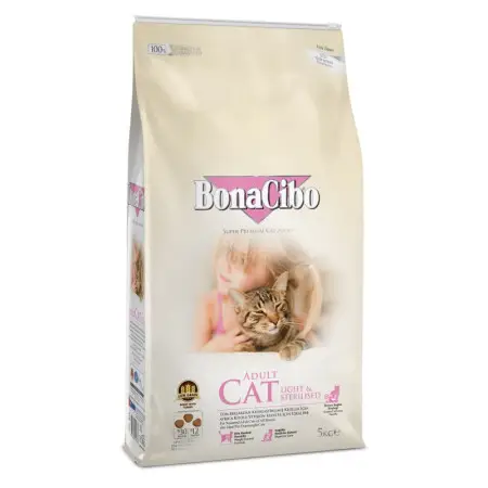 Сухий корм BonaCibo Adult Cat Light&Sterilized для стерилізованих котів із зайвою вагою з куркою, рисом та анчоусами 5 кг