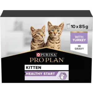 Упаковка вологого корму Purina Pro Plan Kitten Healthy Start для кошенят шматочки в соусі з індичкою 10 x 85 г