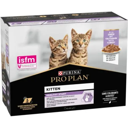 Упаковка влажного корма Purina Pro Plan Kitten Healthy Start для котят кусочки в соусе с индейкой 10 x 85 г