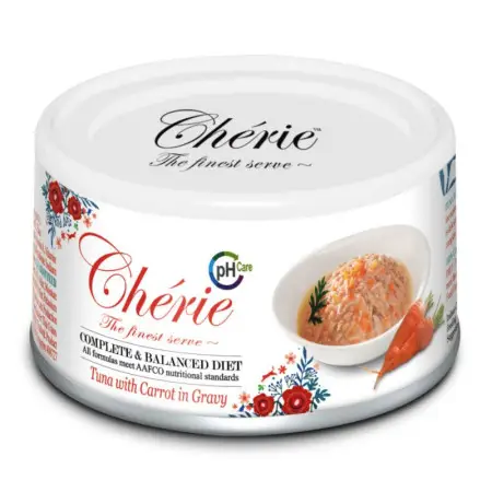 Влажный корм Cherie для поддержки мочевыводящих путей у кошек с кусочками тунца и моркови в соусе 80 г