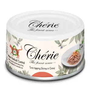 Влажный корм Cherie контроль образования комочков шерсти с кусочками тунца и креветок в соусе 80 г