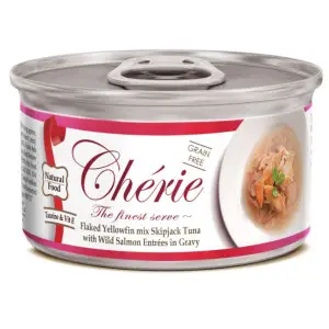 Влажный корм Cherie с нежными кусочками желтоперого тунца и дикого лосося в соусе 80 г