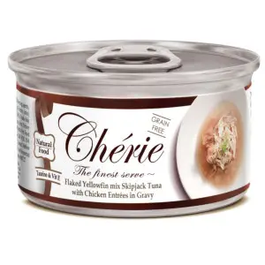 Влажный корм Cherie с нежными кусочками желтоперого тунца и курицы в соусе 80 г