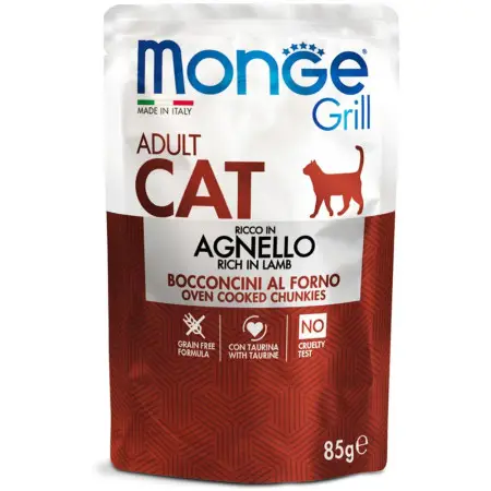 Вологий корм для кішок Monge cat grill MIX з кроликом та ягням 1.02 кг