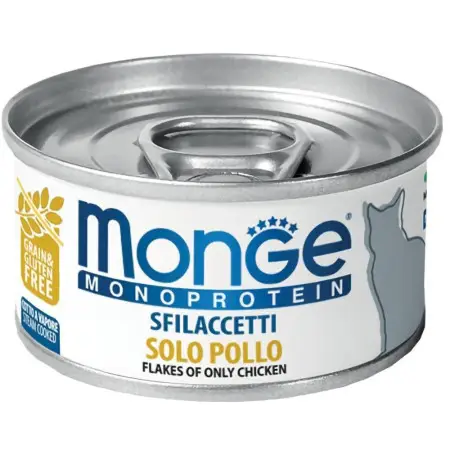 Вологий корм для кішок Monge Cat Monoprotein м'ясні пластівці курка, 80 г