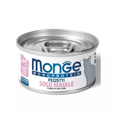 Вологий корм для кішок Monge Cat Monoprotein м'ясні пластівці з м'яса свинини 80 г