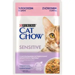 Вологий корм для кішок Purina Cat Chow Sensitive з лососем та цукіні в желе 85г