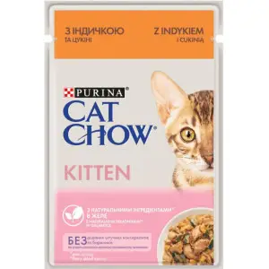 Вологий корм для кошенят Cat Chow Kitten, ніжні шматочки в желе, з індичкою та цукіні, 85 г